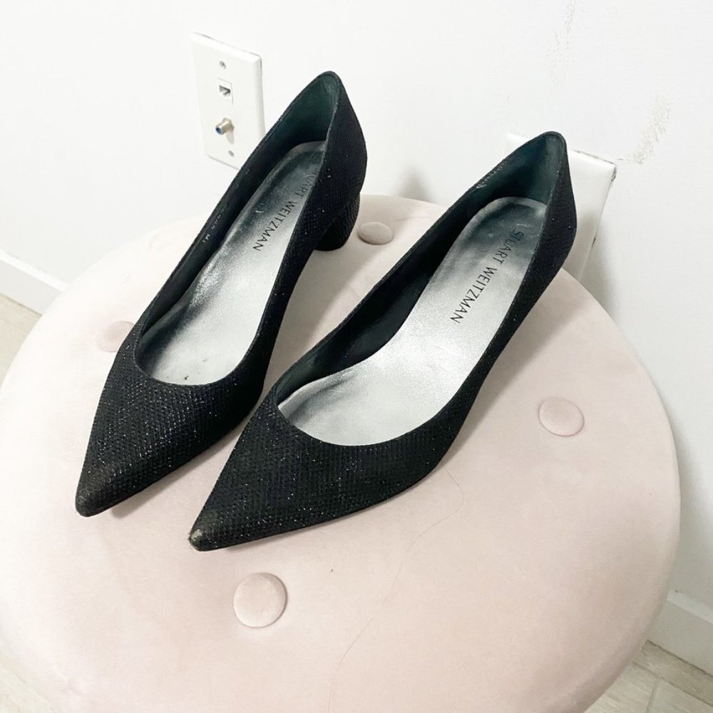 Stuart Weitzman Black Sparkle Heels Size 8